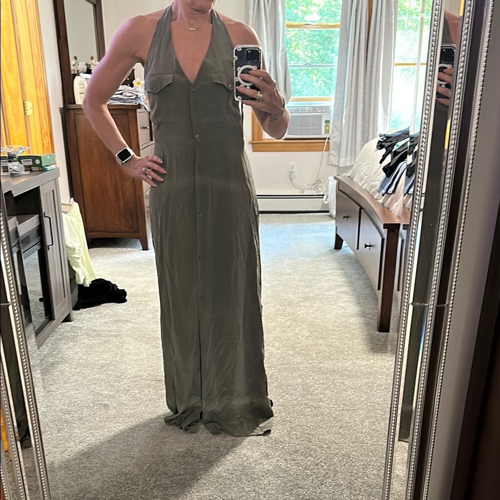 L'AGENCE Green Halter Sleeveless Sundress
